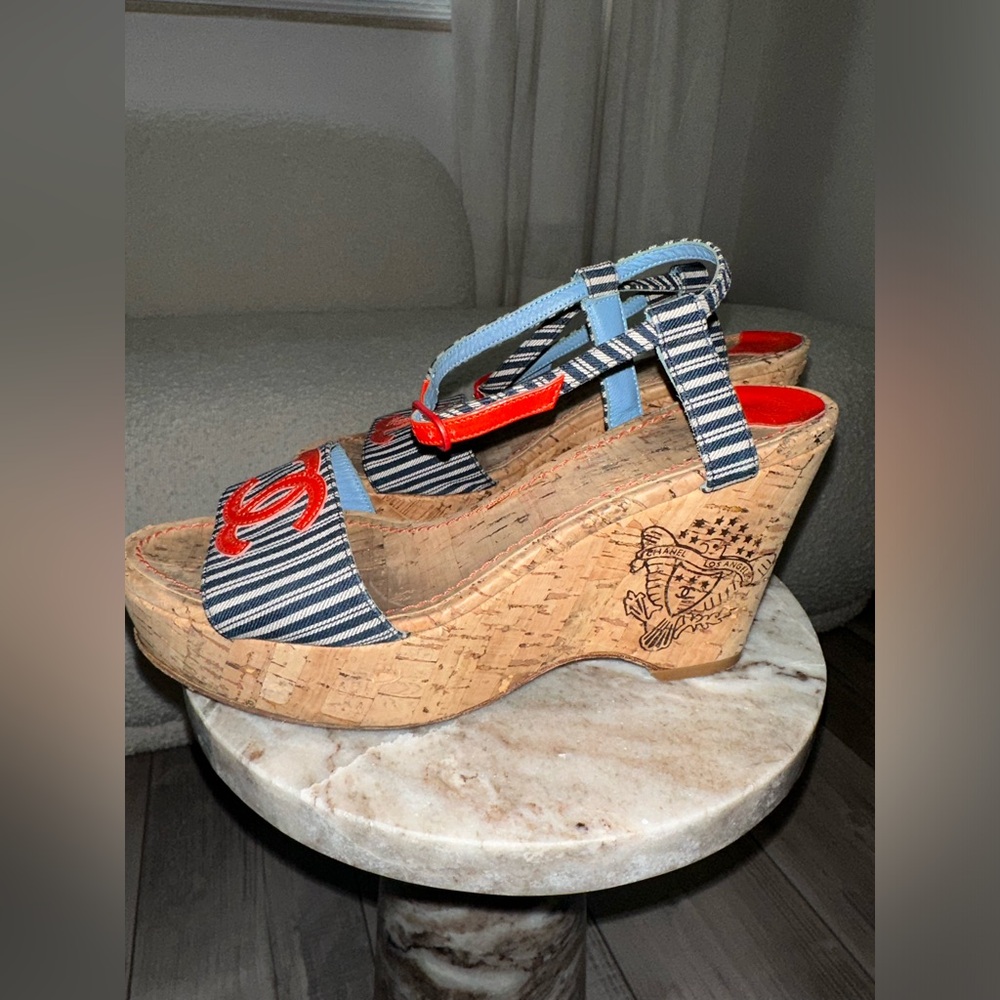 Chanel 2008 Interlocking CC Nautical Wedge Sandal